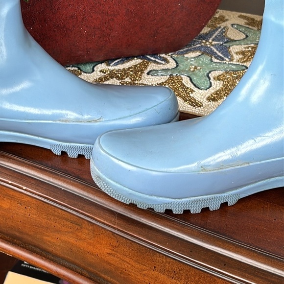 Sperry Vintage Blue Tall Rubber Boots Waterproof w/ Cream Knit Sequin Boot Socks - Picture 10 of 16